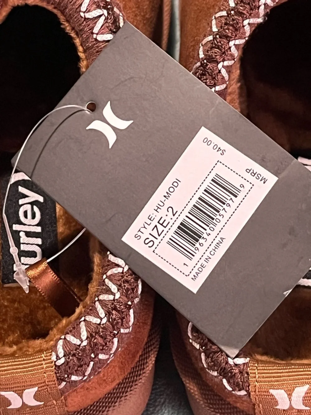 Hurley Kids Rust Brown Slip-On Fuzzy Lined Slippers